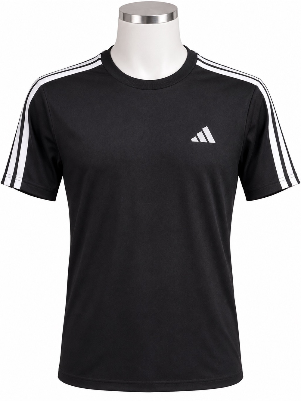 adidas Black Short-Sleeve Athletic Tee with White Three-Stripe Detail